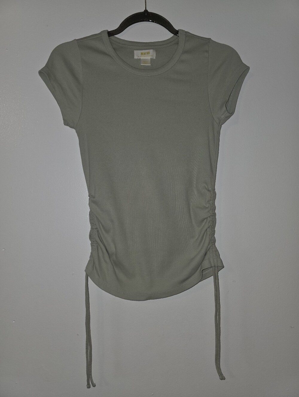 Maeve By Anthropologie Sage Green Side Tie Ruched Tee Size S